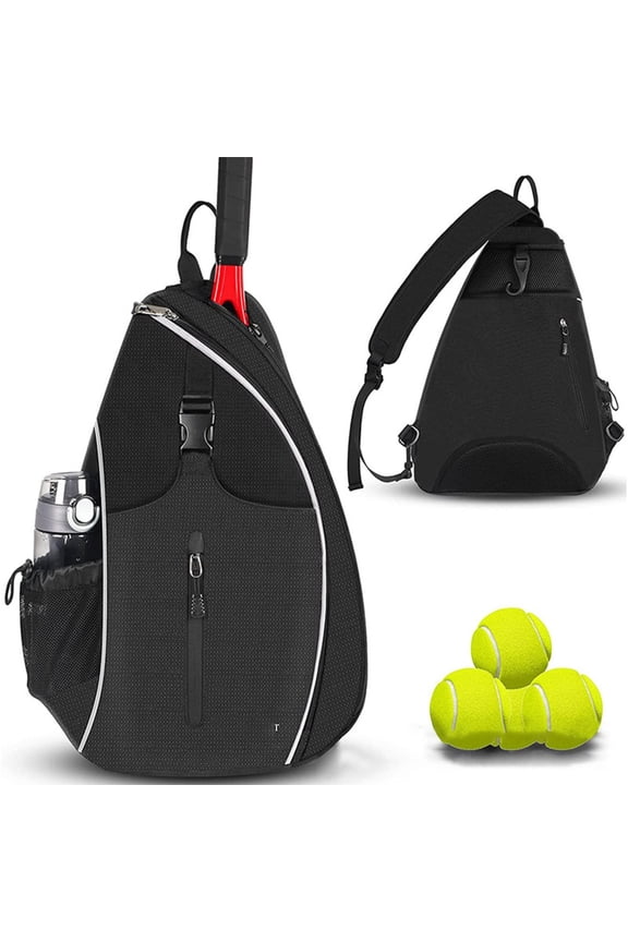 Tennis Backpack,Tennis Racket Bag,Tennis Bag,Tennis Sling Backpack Crossbody Water Resistant for Men Women,Singles Shoulder Compatible for Pickleball(Black 20*13*5.5in)