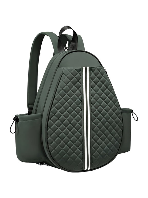 Tennis Backpack for Women, Quilted Sling Crossbody Backpack with Sporty Stripes, Water Resistant Tennis Racket Bags, Womens Pickleball Bag for Badminton and Outdoor Sports