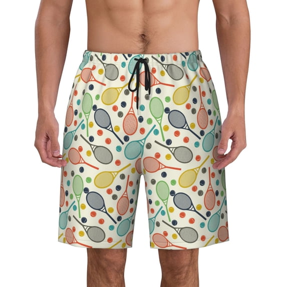 Tennis Badminton Racket Ball Pattern Men'S Beach Pants Quick Dry Short Swim Trunks With With Pockets And Mesh Lining Swimwear Beach Bathing Shorts X-Large