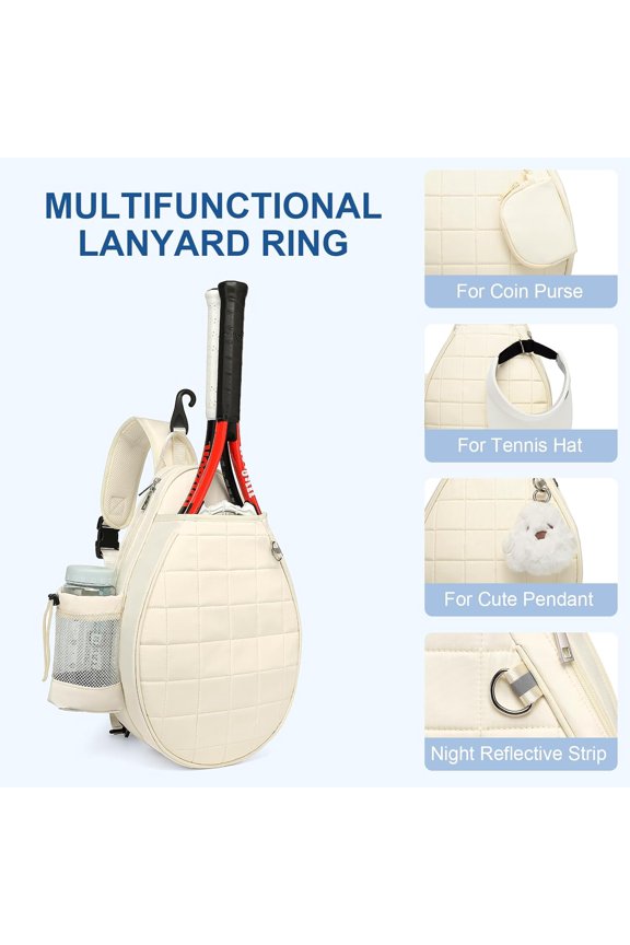 Tennis Bag, Tennis Backpack Holds 2 Rackets, Quilted Crossbody Sling Bag, Waterproof Pickleball Bags with Safety Pocket for Women and Men$$