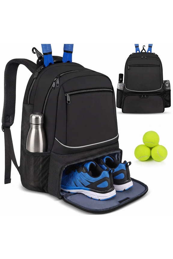 Tennis Bag Holds 2 Rackets, Tennis Backpack with Breathable Padded Straps, Fence Hook, Insulated Pocket & Ventilated Shoe Compartment, Water Resistant Tennis Bags for Women, Men
