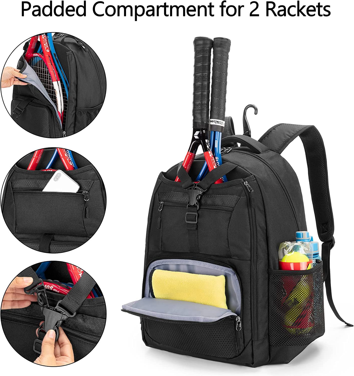 Tennis Bag for Men/Women to Hold 2 Rackets, Tennis Backpack with Separate Shoe Space for Tennis Sport