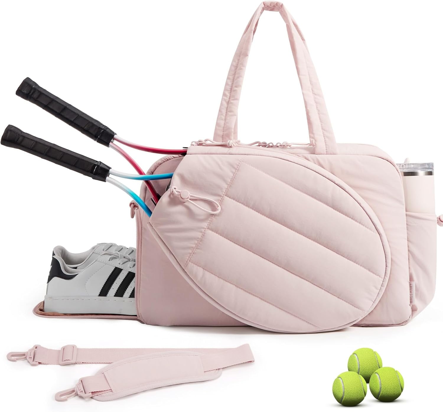 Tennis Bag for Women Holds 2 Rackets, Gym Duffle with Shoe Compartment & Wet Pocket, Fits 15.6" Laptop, Multi-Sport Overnight Weekender Bag