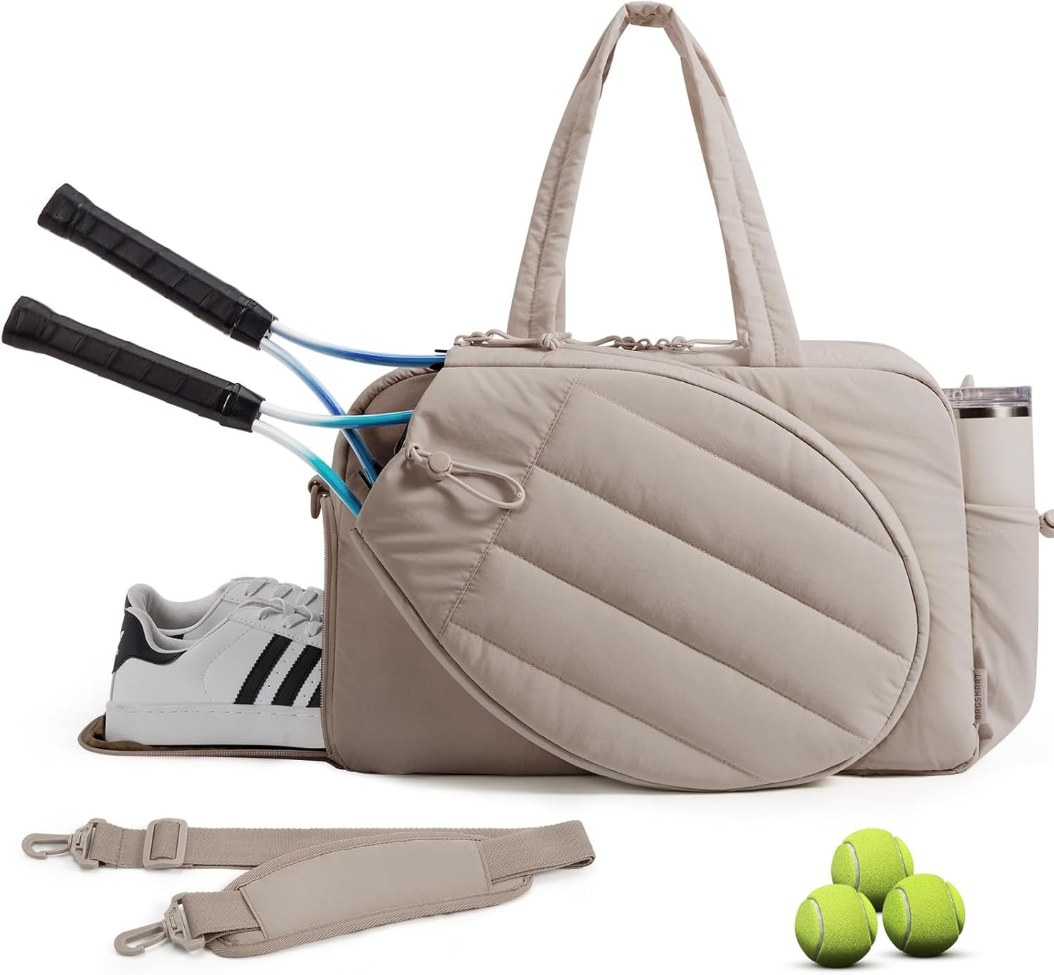 Tennis Bag for Women Holds 2 Rackets, Gym Duffle with Shoe Compartment & Wet Pocket, Fits 15.6" Laptop, Multi-Sport Overnight Weekender Bag