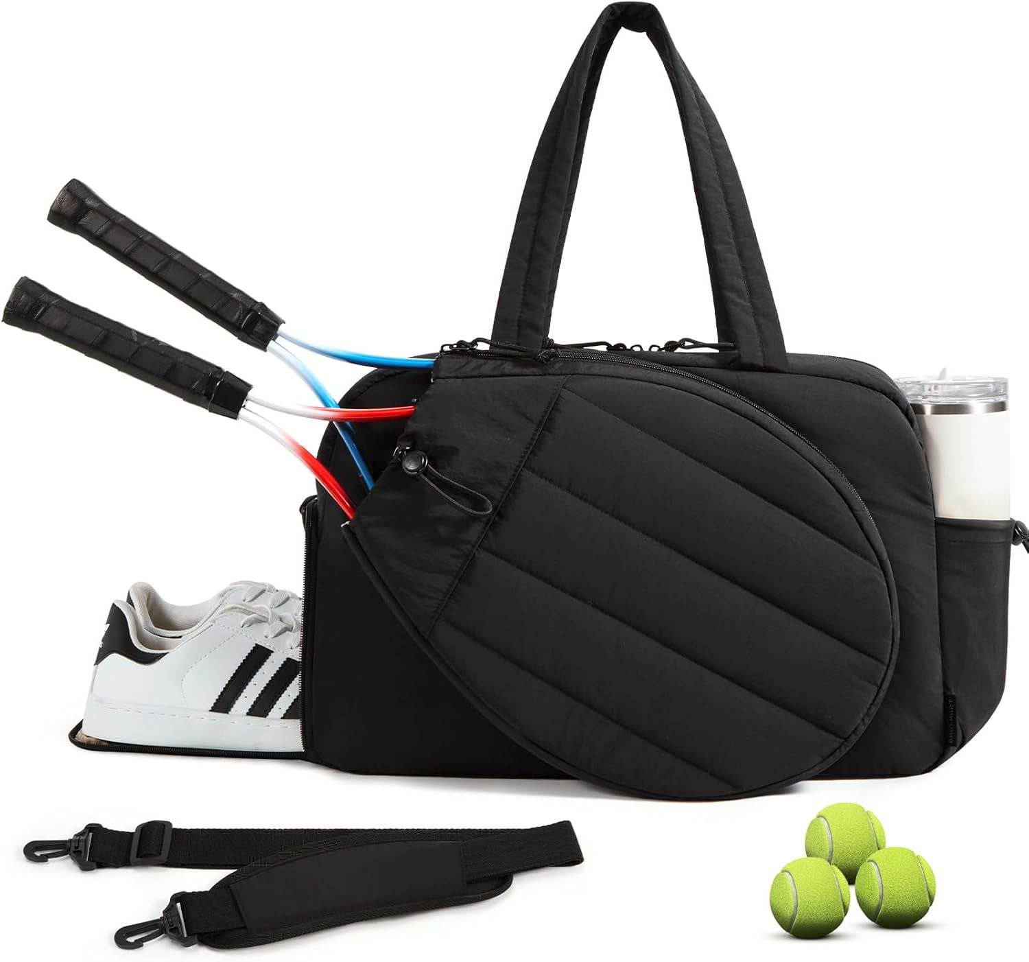 Tennis Bag for Women Holds 2 Rackets, Gym Duffle with Shoe Compartment & Wet Pocket, Fits 15.6" Laptop, Multi-Sport Overnight Weekender Bag