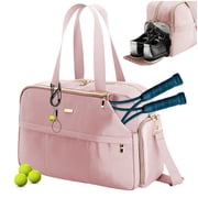 Tennis Bag for Women, Large Tennis Racket Bag Fits 2 Racquets, Pickleball Gym Sports Tote, Pink