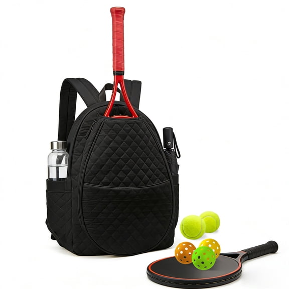 Tennis Bag for Women Lightweight Quilted Crossbody Shoulder Racket Bag Fits 1-2 Tennis Racquets Pickleball Paddles Multiple Pockets Durable Black