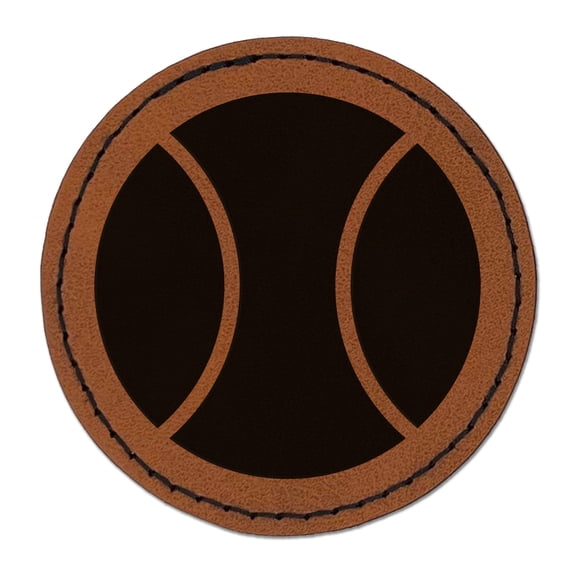 Tennis Ball 2.5" Faux Leather Round Engraved Iron-On Patch - Brown