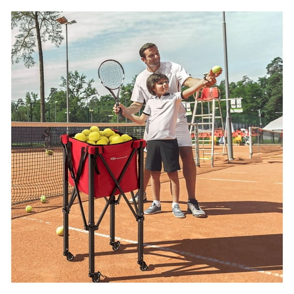 Tennis Ball Cart with Wheels - Foldable 150 Ball Capacity - Lightweight Aluminum Teaching Cart for Tennis, Pickleball, Badminton & Baseball