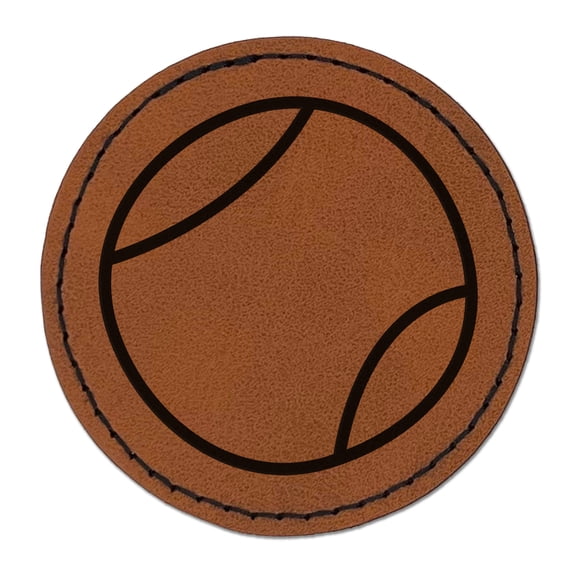 Tennis Ball Doodle 2.5" Faux Leather Round Engraved Iron-On Patch - Brown