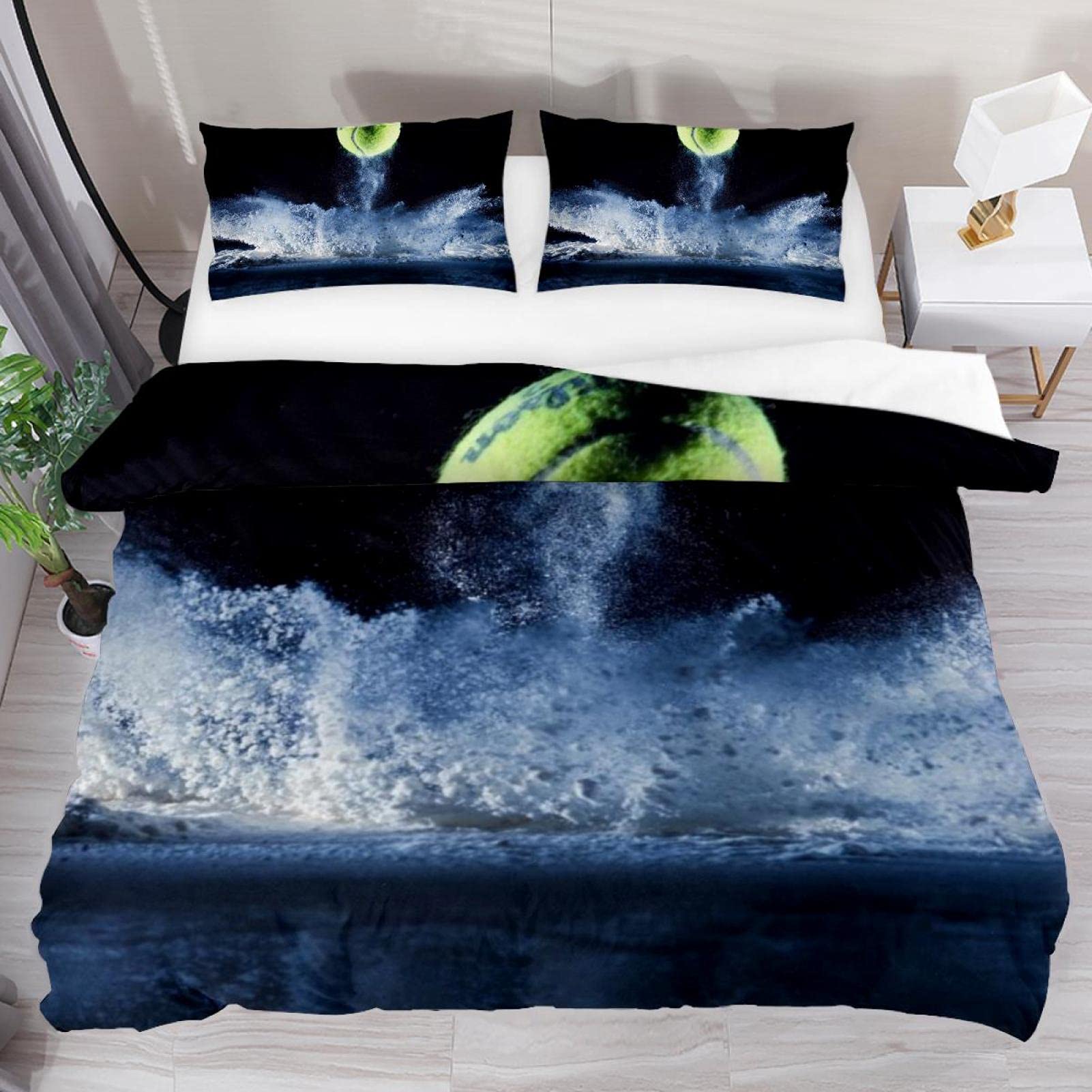 Tennis Ball Duvet Cover Set King/ Size Sports Game Themed Bedding Set