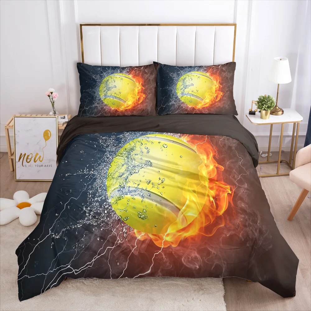 Tennis Ball Duvet Cover Set King/ Size Sports Game Themed Bedding Set