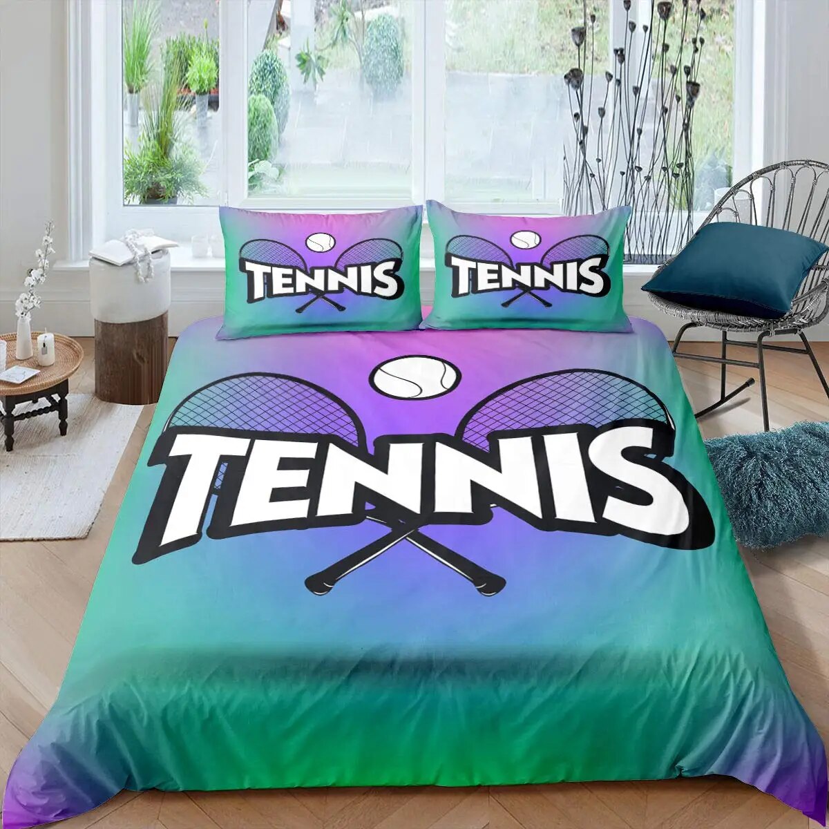 Tennis Ball Duvet Cover Set King/ Size Sports Game Themed Bedding Set