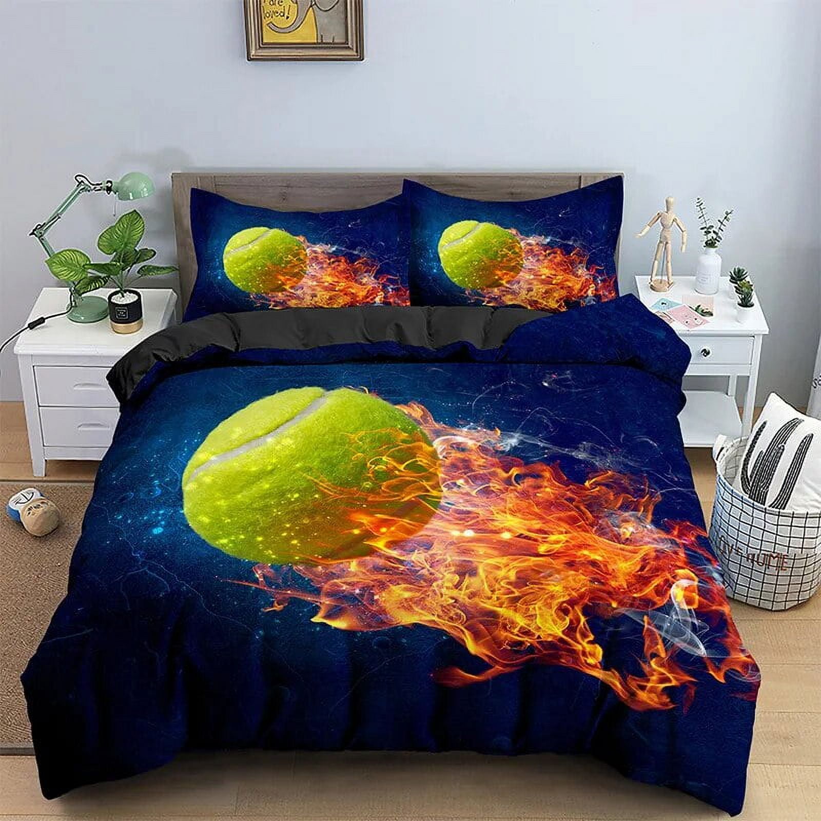 Tennis Ball Duvet Cover Set King/ Size Sports Game Themed Bedding Set