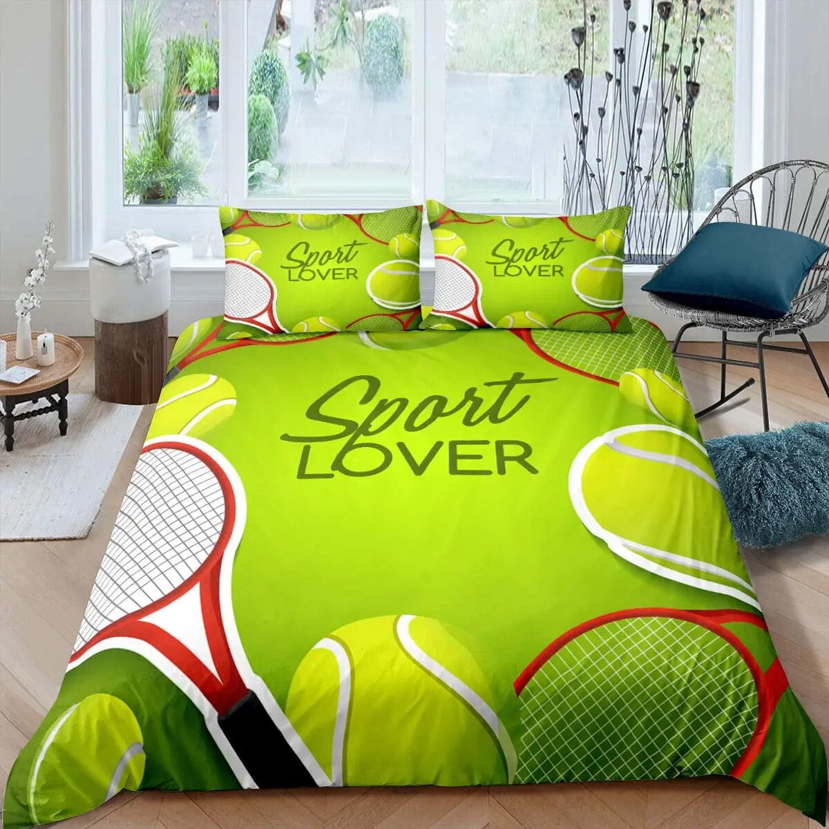 Tennis Ball Duvet Cover Set King/ Size Sports Game Themed Bedding Set