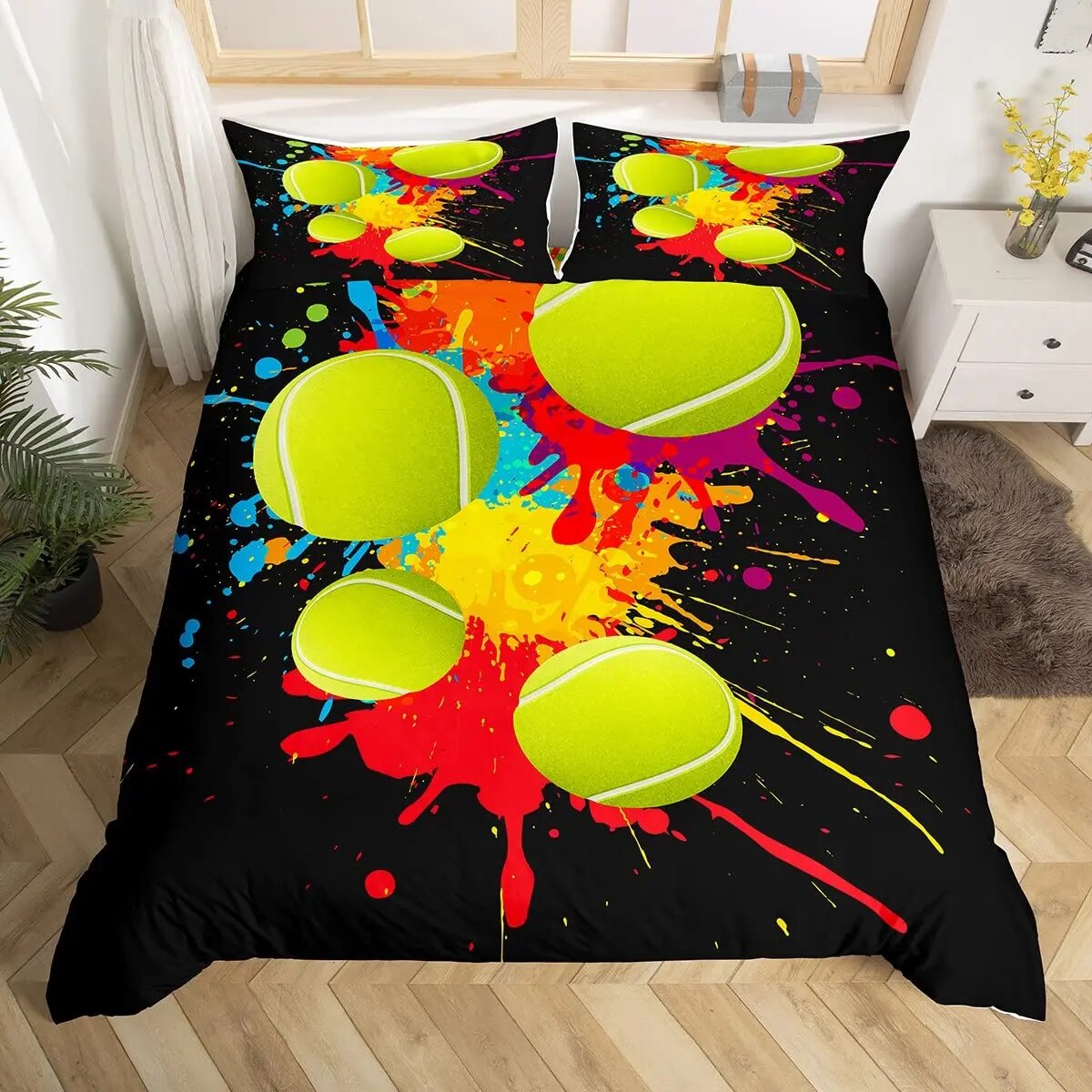 Tennis Ball Duvet Cover Set King/ Size Sports Game Themed Bedding Set