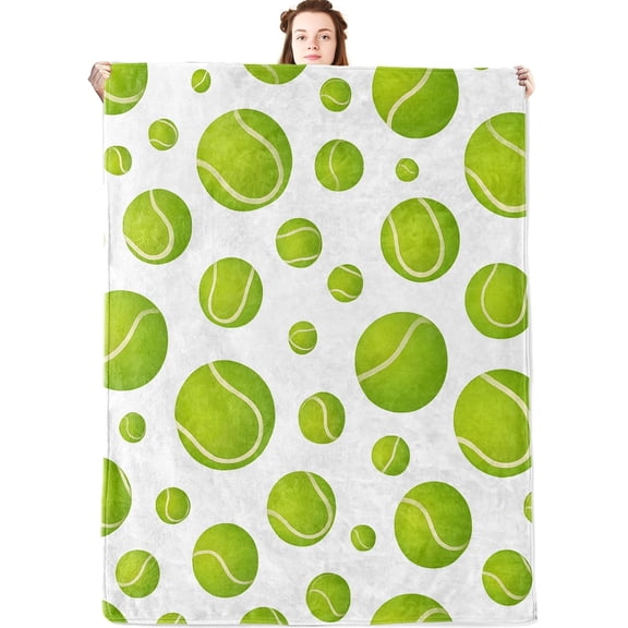 Tennis Ball Flannel Blanket,Sport Theme with Bright Green Balls on White Background,Lightweight Fleece Blankets for Sports Lover,Couch,Cabin,Bed,Outdoor Camping Athletic Decor Gifts,50x40in
