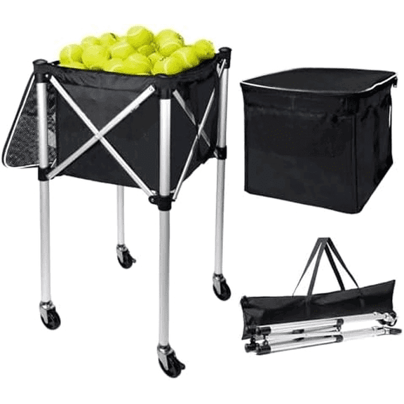 Tennis Ball Hopper Ball Cart, Can Hold 165 Balls Tennis Basket, Foldable and Disassembled Comes Pickleball Hopper with Storage Bag,Suitable for Tennis/Pickleball/Baseball/Softball