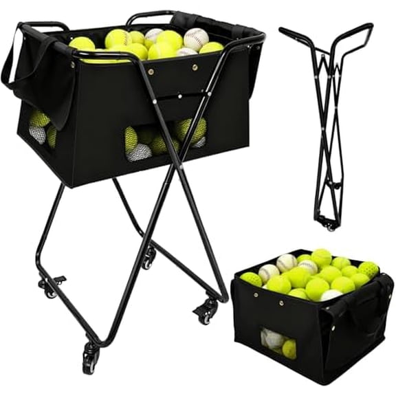Tennis Ball Hopper Cart with 4 WheelsFoldable Large Capacity Pickleball & Tennis Ball Collector for Court Training, Coaching$$Sport & Recreation Other
