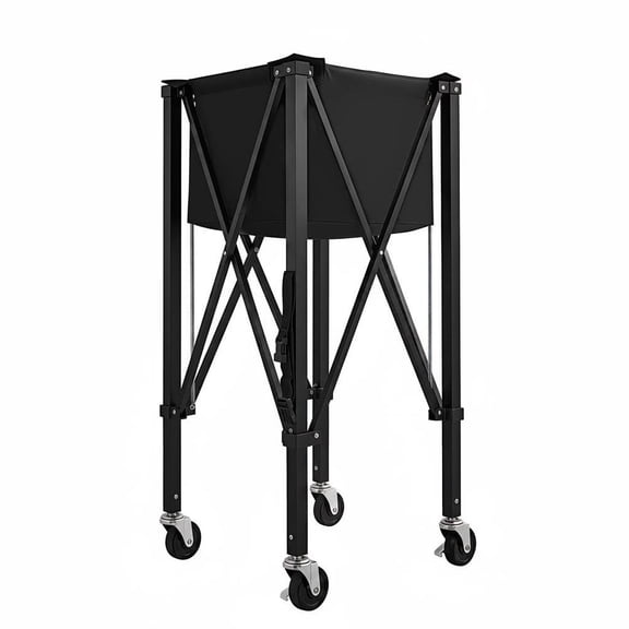 Tennis Ball Hopper with Wheels, Foldable Pickleball Basket Cart Holds 120 Balls, Lightweight Aluminum Alloy Teaching Caddy with Storage Bag, Black