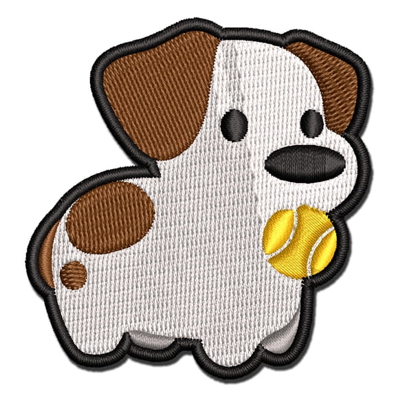 Tennis Ball Jack Russell Terrier Dog Puppy Applique Multi-Color Embroidered Iron-On Patch - 2.0 Inch Mini