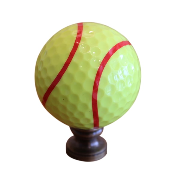 Tennis Ball Lamp Finial, Yellow with Red Stripe 2.25"h