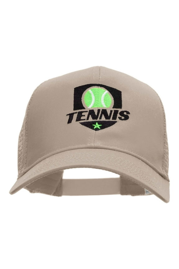 Tennis Ball Logo Embroidered Cotton Twill Mesh Cap - Khaki OSFM