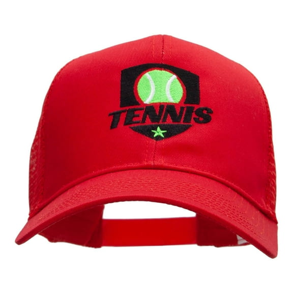 Tennis Ball Logo Embroidered Cotton Twill Mesh Cap - Red OSFM