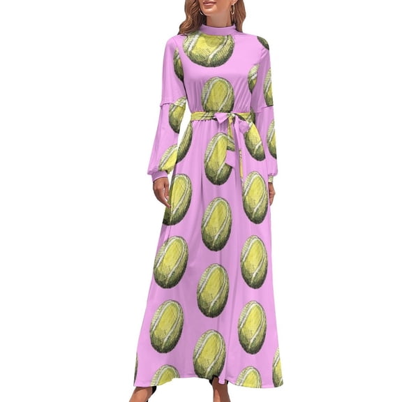 Tennis Ball Pattern - Pink Long Dress dress women elegant luxury Woman clothing women's clothing korea stylish