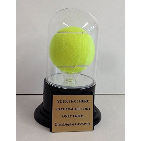 Tennis Ball Personalized Glass Display Case Round Dome with Black Platform Base & Free Engraved Nameplate