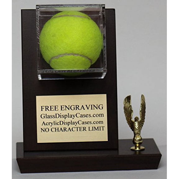 Tennis Ball Personalized Wood and Acrylic Desktop Display Case with Cherry Finish - Free Engraving