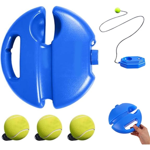 Tennis Ball Training Baseboard, Tennis Training Rebounder, with Blue Weighted Base and 3 String Balls, Portable Tennis Trainer for Home Use, Multifunctional Tennis Solo Practice Kit