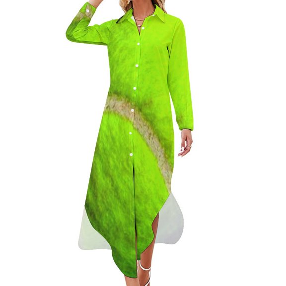 Tennis Ball Yellow Long Sleeved Shirt Dress Female clothing Summer skirt Prom gown