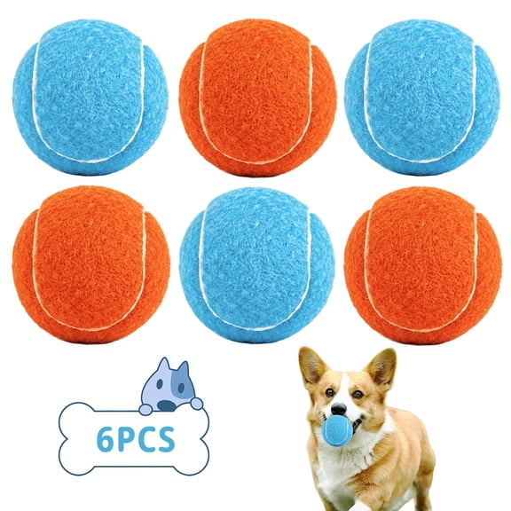 Tennis Balls for Dogs, 6-Pack High Elasticity Rubber Balls, Interactive Fetch Toy for Pet Training, Bright and Bouncy,Sky Blue and Orange