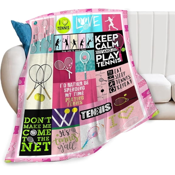 Tennis Blanket Gift for Girls Women Ultra Soft Cozy Fleece Tennis Sport Theme Throw Blankets Fuzzy Plush Bedding Tennis Player Blanket for Bed Kids Adults 50"x40"