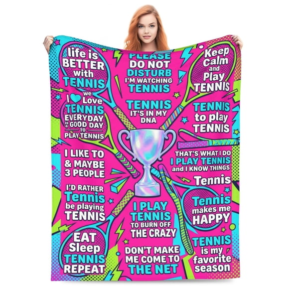 Tennis Blanket for Travel Roadtrip, Compact Flannel Throw, Unique Present for Court Enthusiasts 50x40
