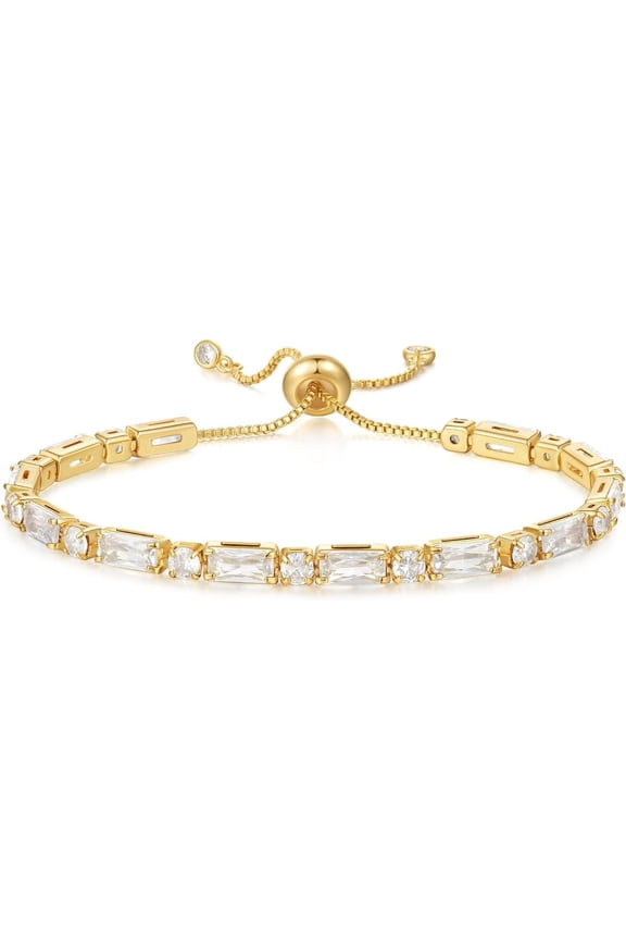 Tennis Bracelet for Women, 14K Gold Plated Cubic Zirconia Adjustable Slider Bracelets Trendy Jewelry Gift