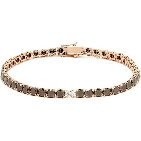 Tennis Bracelet with Black and White Lab Created tone, Rose Gold Plated Gift for Her