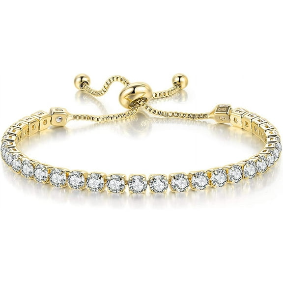Tennis Bracelets for Women White Gold Plated Diamond AAA+ Cubic Zirconia CZ Dainty Classic Adjustable Slider Bracelet Silver Fashion Jewelry Wedding Gift