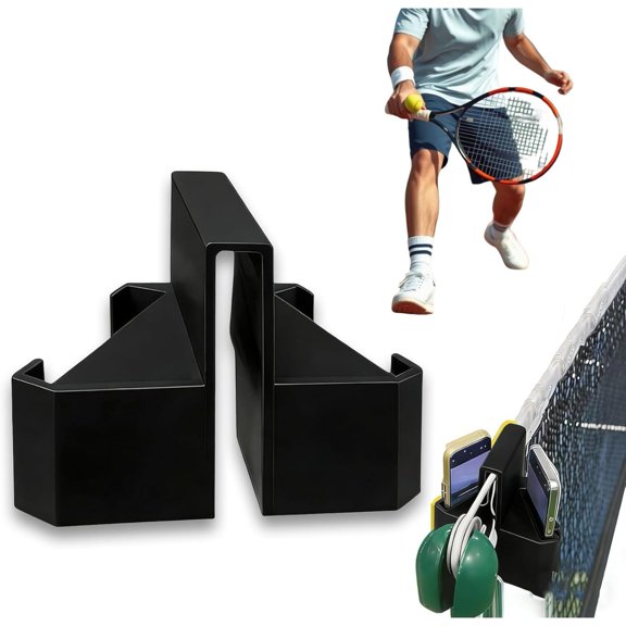 Tennis Camera Mount, Portable Secure Clip-On Shot Mount 3D Printed Two Perspectives Net Mount Phone Holder for Net Fence Match Recording Training Analysis Live Streaming (Black)