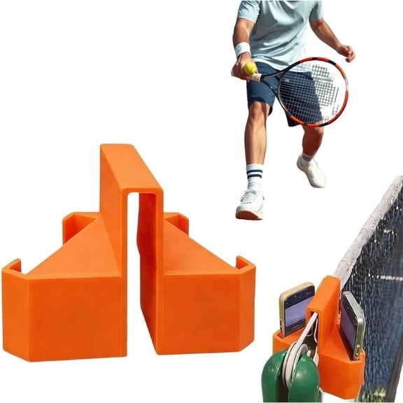 Tennis Camera Mount, Portable Secure Clip-On Shot Mount 3D Printed Two Perspectives Net Mount Phone Holder for Net Fence Match Recording Training Analysis Live Streaming (Black)
