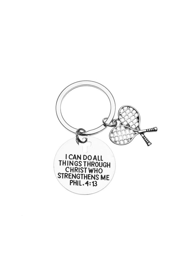 Tennis Charm Keychain, Christian Faith Charm Keychain, I Can Do All Things Through Christ Who Strengthens Me, Phil. 4:13 Scripture Jewelry, Tennis Player Gift
