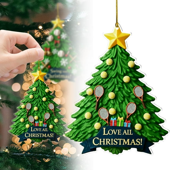 Tennis Christmas Ornament, Christmas Tree Ornaments, Tennis Sports Theme Holiday Decor Ornament, 2D Flat Acrylic Tree Hanging Pendants, Gift for Sports Lovers, Game Day Party Decor