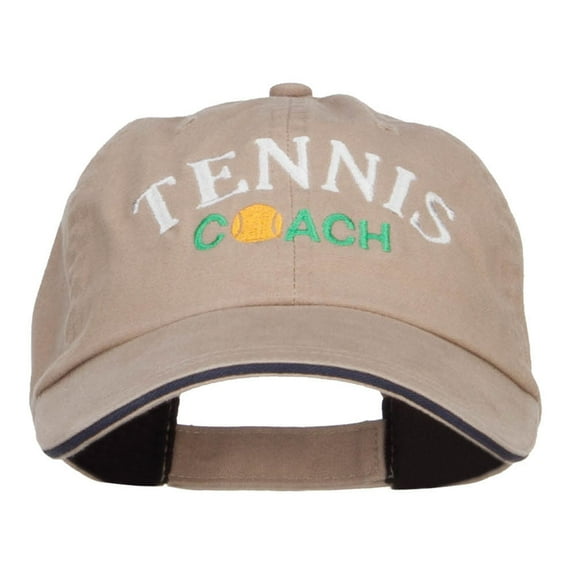 Tennis Coach Embroidered Canvas Cotton Cap - Khaki Navy OSFM