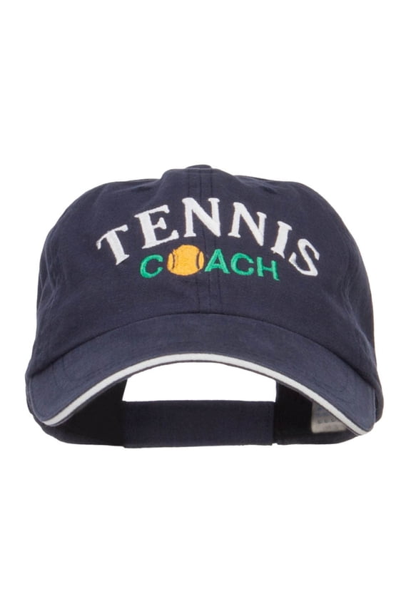 Tennis Coach Embroidered Canvas Cotton Cap - Navy White OSFM