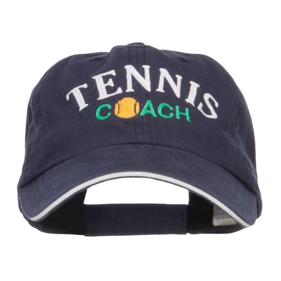 Tennis Coach Embroidered Canvas Cotton Cap - Navy White OSFM