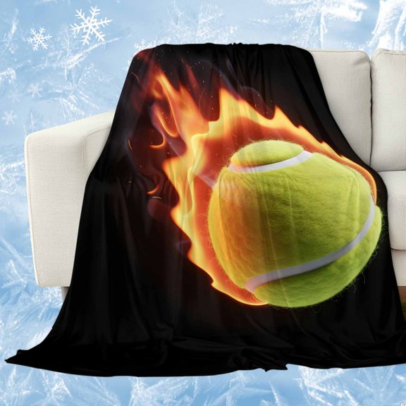 Tennis Cooling Blanket, Lightweight Breathable Summer Throw Blanket with Double Sided Cold Effect,Modern Sport Glowing Ball Black Background Picnic Beach Blankets Bed Sheet for Hot Sleepers 30"x40"