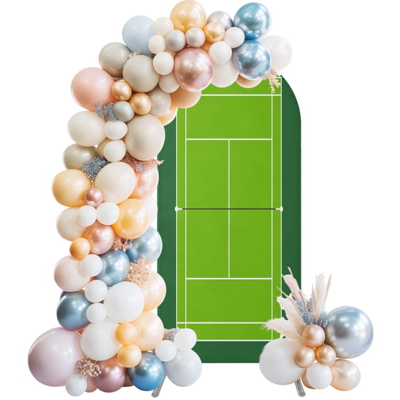Tennis Court Arch Backdrop Cover 4 FT Grass Green Sports Field Boundary Line Modern Casual Stretchy Elastic Arch Stand Covers Spandex Arched Background Birthday Wedding Party Decoration (No Stand)