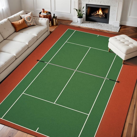 Tennis Court Area Rug, Realistic Sport Field Pattern Carpet, Washable Non Slip Low Pile Soft Thin, Living Room Bedroom Dining Office Home Decor Mat 5x8ft