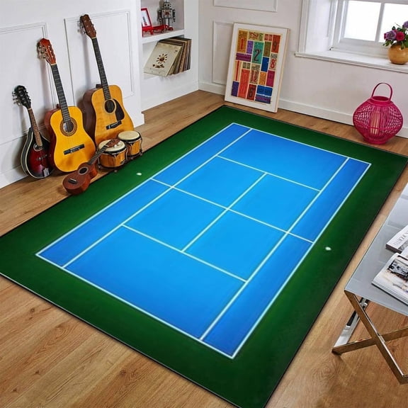 Tennis Court Blue Hard Court Area Rug Outdoor Patio Rug Play Mat Modern Floor Carpet Non-Slip Home Decor Living Room 5x6ft